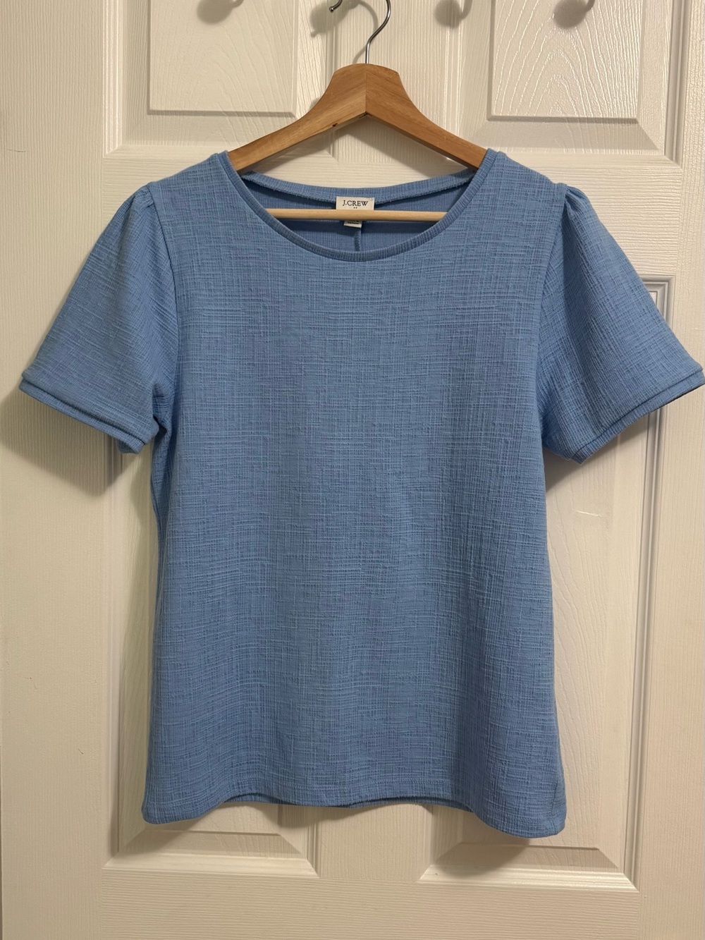 J.Crew Women's Light Blue Textured Short Sleeve Top